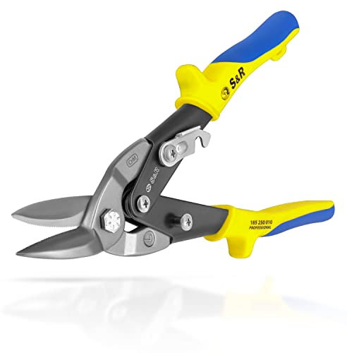 S&R Blechschere Aviation-Serie Linksschnitt 250 mm, hochfester Cr-Mo Stahl, Blech Schere ideal als Trockenbau Werkzeug, für Karosserieherstellung, Blechbearbeitung, Durchlaufblechschere Hebelwirkung
