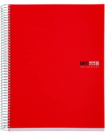 Miquelrius - A4 kariertes Notizbuch 5 mm, 200 Blatt mit 8 Farbbändern, extraopakes 70 g/m² Papier, robuste Polypropylen-Deckel mit 4-fach Lochung, Notebook The Originals, Rot