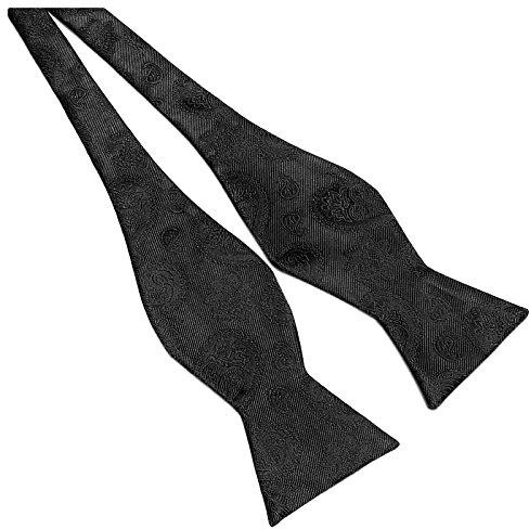 GASSANI Schwarze Paisley Herren-Fliege Offen Z. Selbst-Binden, Ungebundene Offene Anzug-Schleife, Selbst-Binder Verstellbar Z. Ball Oper Gala Fest