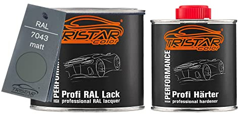 TRISTARcolor RAL 7043 Verkehrsgrau B matt Lack Dose + Härter 0,75 L | 2K-Set aus Lack + Härter, schnelltrocknend
