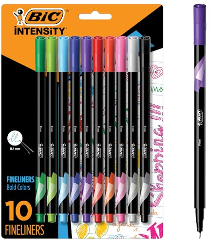 BIC Intensity Fineliner Marker Pen Set, Assorted Colors, 10-Count