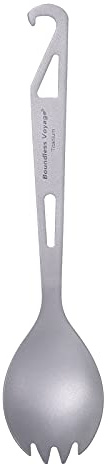 iBasingo 3 in 1 Titanium Dinner Spork with Opener Ultralight Cutlery Travel Backpacking Hiking Camping Portable Tableware Indoor Outdoor Durable Flatware