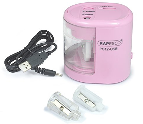Rapesco 1446 Temperamatite Elettrico Automatico PS12-USB, Rosa