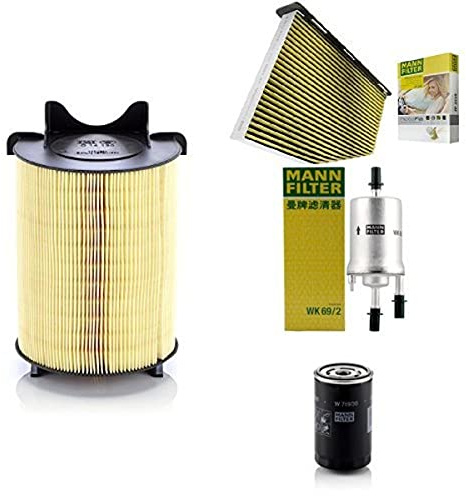 Mann-Filter Service Paket mit 1x Luftfilter C14130, 1x Freciousplus Innenraumfilter FP2939, 1x Kraftstofffilter WK69/2, 1x Ölfilter W719/30