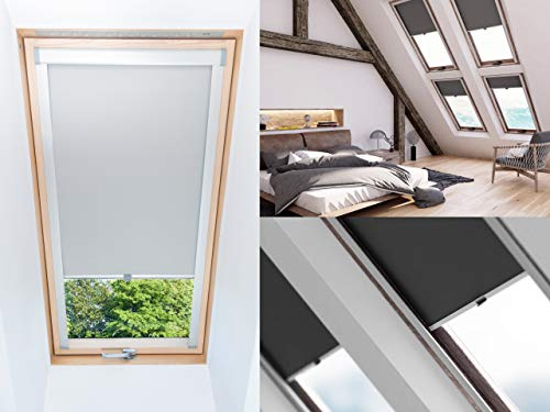 KSHANDEL24 Tenda avvolgibile termica oscurante per finestre Velux Fakro, 15 misure, 6 colori, guida in alluminio satinato, ampia scelta (naturale, MK08-78 x 140 cm)