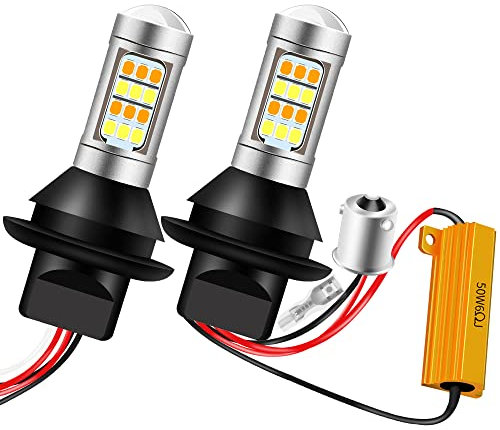 KaiDengZhe 2Pcs 1156 BAU15S PY21W LED Bulbs White/Amber Daul Color Switchback LED Turn Signal Light Daytime Running Lights DRL Canbus Error Free 2835 42 SMD 12V LED with 50W 6ohm Load Resistors