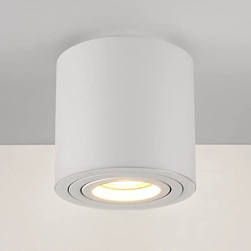 lambado® Premium LED Aufbauleuchte/Deckenstrahler Set inkl. 230V 5W GU10 Spots dimmbar - dezente Aufbaustrahler/Deckenspots (rund, weiss, schwenkbar)