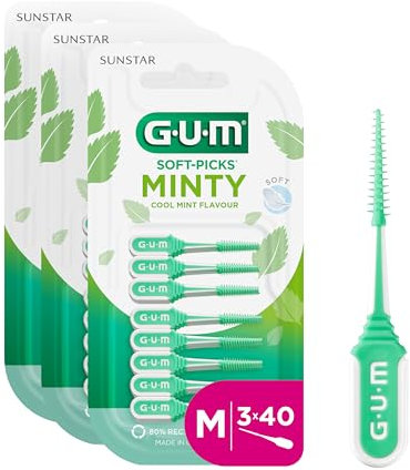 GUM SOFT-PICKS MINTY Interdentalreiniger | Zahnzwischenraumreinigung Und Plaqueentfernung | Breiter Griff Und Flexibler Hals (M - 3x40)