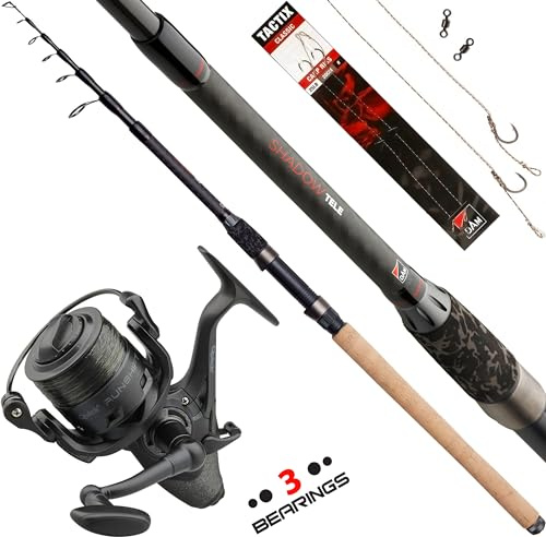 Fischzeux Karpfen Set komplett Profi Tele - Shadow Angelset mit Freilaufrolle