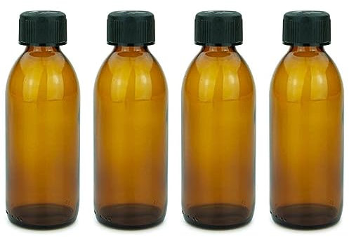 mikken 4 bouteilles en verre marron de 200 ml avec bouchon à vis.