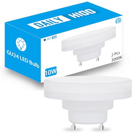 DAILY HIOO GU24 LED Light Bulb, Ultra Mini Squat GU24 Puck Lights, 10W(75W Equivalent), Dimmable, 1100LM, 3000K, ETL Listed, Low Profile Mls13gus Replace. (2, 3000K)