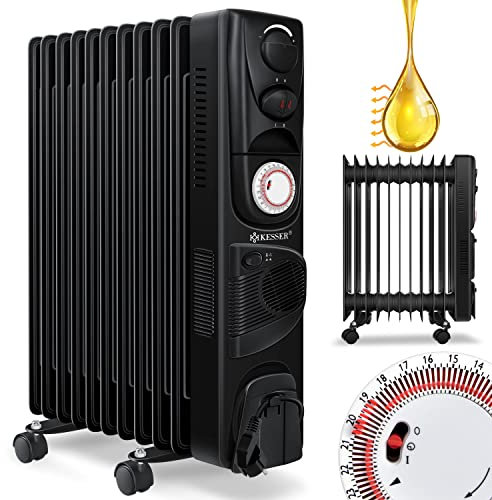KESSER® Ölradiator Elektrische Heizung mit 11 Rippen 2500W + Lüfter Öl Radiator Elektroheizung Mobil Timer Abschaltautomatik stufenlose Temperaturregelung Überhitzungsschutz