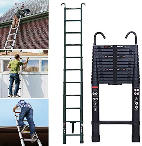 Scaletta Telescopica Alluminio con 2 Ganci, 15 Gradini, 6,2 m Scala Allungabile, Scala Portatile e Leggera, Forte e Stabile, Multiuso, Portata 150 kg, EN131, Nero
