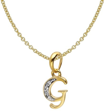trendor Buchstaben-Anhänger G Gold 333/8K mit vergoldeter Silberkette | modisches Schmuckstück aus Echtgold für Damen, tolle Geschenkidee,
