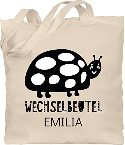 Geschenk mit Namen personalisiert by Shirtracer - Baumwolltasche - Kita Beutel Wechselsachen Mädchen - Wechselbeutel mit Marienkäfer
