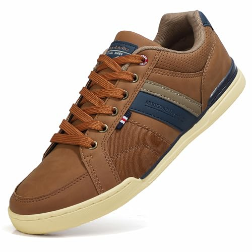 Mens Casual Shoes Leather Trainers Classic Sneakers Lace Up Walking Shoes Brown 11 UK