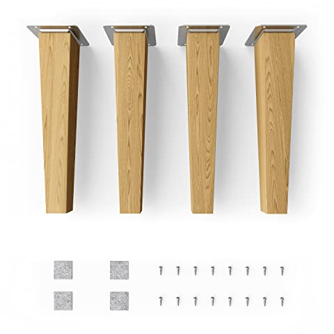 Sossai Möbelfüße aus Massivholz Eiche mit Öl-Finish, Clif Square HMF3, 25 cm hoch, eckig, gerade Ausführung, für Vitrinen, Tische, Schränke