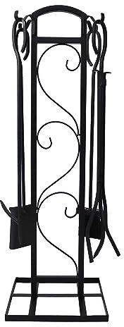 SCENDOR 33 Fireplace Tools Sets 5 Pieces Wrought Iron Indoor Outdoor Fire Place Tool Set Hearth Accessories Kit with Fireplace Brush, Fire Poker, Fireplace Shovel, Firewood Tong