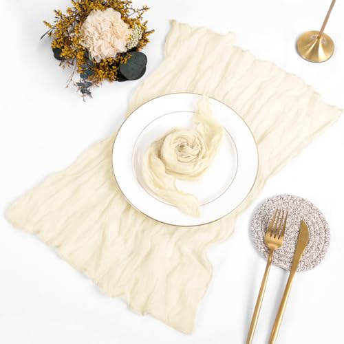 Lot de 60 serviettes de table froissées en gaze pour décoration de table de mariage, fête, événement, famille, dîner de famille, 50,8 x 50,8 cm (ivoire)