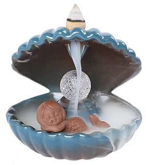 BAILEYU Blaue Muschel Perle Räucherstäbchen Brenner mit LED-Licht Keramik Desktop Meerjungfrau Rückfluss Räucherstäbchen Halter Yoga Aromatherapie Ornament,Mermaid