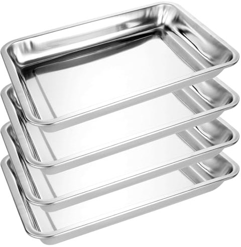 VIDETOL 4 Stück Backblech, 39 x 29 x 4,8 cm Rechteckige Kuchenblech, Tiefes Ofenblech, Auflaufform Edelstahl, Oven Tray für Backofen, Grill, Servieren