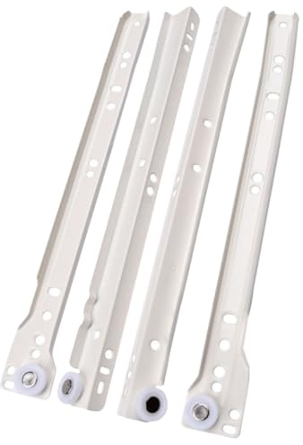 Drawer Slides 2Pcs White Cold Rolled Steel Side Mount 40cm Set | Ball Bearing, 2-fold Full Extension, One-Piece Guide, Cushioning Pad, Smooth Travel, Secure Hold, Silent Motion