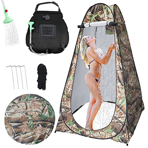 Camping-Duschzelt, Pop-Up-Sichtschutzzelt mit Solar-Duschtasche, wasserdichtes Pop-Up-Duschzelt für tragbare Outdoor-WC, Dusche, Umkleidekabine, Sonnenschutz, Camping mit 3 Fenstern (Camouflage)