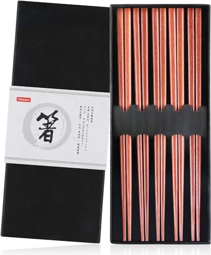 Gimars Essstäbchen, 5 Paare Wiederverwendbare stäbchen, Natürliche Holz chopsticks, Japanische Sushi für Asiatisches Geschirr