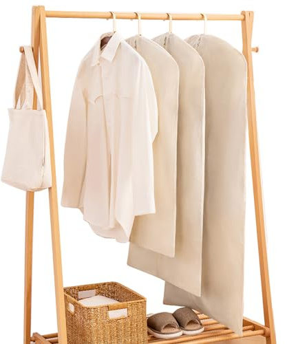 Bolsa De Ropa De Algodón, Bolsa De Ropa Para Colgar, Fundas Para Trajes Transpirables Naturales Con Cremallera Metálica, Fundas Para Ropa De Gran Capacidad Para Pieles, Vison(Size:90×58cm,Color:Plano)