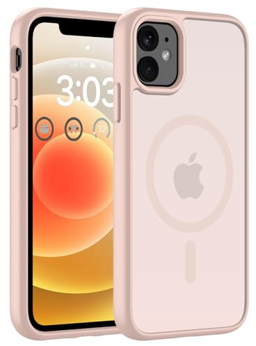 ORDA für iPhone 12 Hülle 6.1 Zoll Kompatibel mit MagSafe,Magnetisch Handyhülle für iPhone 12 Pro Case Durchscheinende Matt Rückseite für iPhone 12/12 Pro Dünn Stoßfest Schutzhülle Rosa