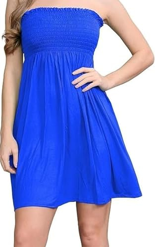 BOOM Prime Damer Sun Strapless Kort Klänning Kvinnor Sommarklänningar Casual Mini Beach Cover Up Bootubube Sheering Toppar (Kungsblå, 46-48)