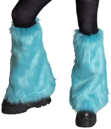 WERNZATT-Frauen Plüsch Beinwärmer,Weiche Kuschelige Kunstpelz Solide Farbe/Tie-dyed Druck Flauschige Dicke Beinwärmer (Blau Grün, One Size)