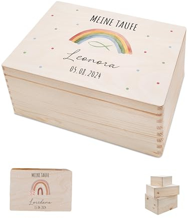Bärenfreunde - Personalisierte Erinnerungsbox Baby mit Spezial-Druck - Individuelle Baby Erinnerungsbox - Erinnerungskiste Taufe - Geschenk zur Taufe (S | Klappdeckel,Bunt Fisch)