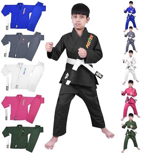 POZTEV Kids Brazilian Jiu Jitsu Gi For Kids BJJ Gi Youth Grappling Kimonos Preshrunk Lightweight Children Martial Arts Training Uniform With Free White Belt (B,K000)