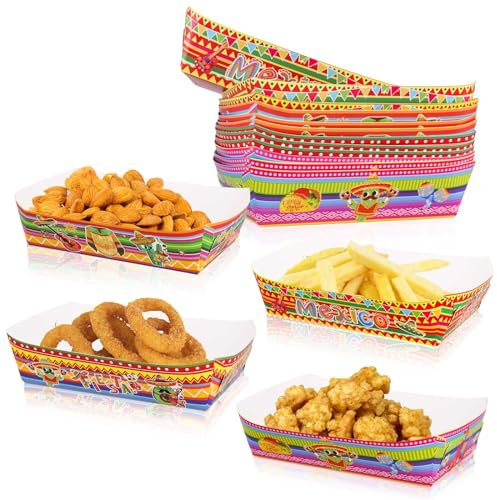 Food 50 PCS Paper tray, 4 Types Take-out Snack & Serving Tray, Containers, Mexican & Party Decorations