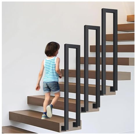 YFSJJ Treppe Seitlich Montierte Geländer,Eisenzäune,Dachboden Innenhaushalt einfache Selbstmontierende Duplex-Dachgeländer,Zaunstützstangen(Size:U 90cm,Color:Schwarz)