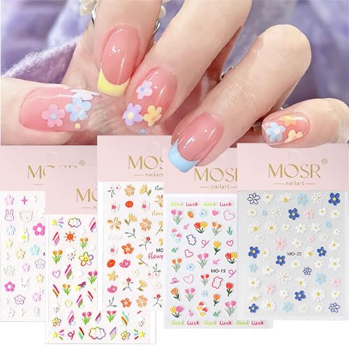 SHUBEIEUMI 5 Fogli Adesivi Unghie, 3D Nail Art Stickers, Primavera Fiori Adesivi Unghie, DIY Decorazioni Unghie Nail Art, Autoadesivi Decorazioni Unghie Autoadesivi Stickers