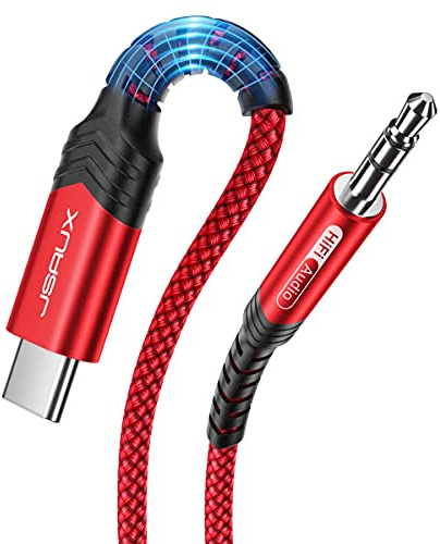 JSAUX USB C auf Klinke AUX Kabel 0.5M, USB C zu 3,5mm Jack Auto Kopfhörer Adapter Nylon Geflochtene Aux Kabel Kompatibel mit iPhone 15 Pro Max/15 Plus, Galaxy S23/S22/S21 Ultra, Huawei P40/Mate40-Rot