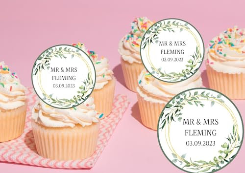 20 x EDIBLE Personalised Wedding cupcake toppers wafer/icing uncut WEDDING/ENGAGEMENT/HEN/ (WAFER CARD)