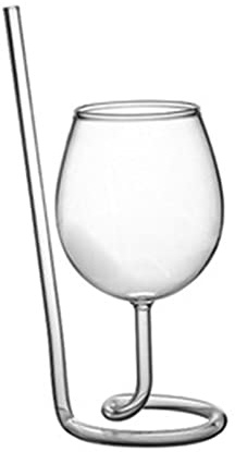 Juego de 2 copas de vino tinto creativas transparentes con pajita de tubo para bodas, fiestas, hogar, restaurante, bar, copas, B