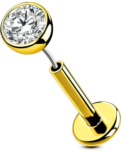 OUFER Body Piercing Push In Titan Lip Stud 16G Helix Piercing 5/6/8/10/12mm Gold Tragus Labret Bar Jewellery Cartilage Earring Stud Lippenpiercing