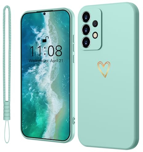Mitetabo Hülle für Samsung Galaxy A53 5G Handyhülle Samsung Galaxy A53 Silikon mit Gold Liebesherz Dünn Case Slim Kratzfeste Rundumschutz Schutzhülle für Samsung Galaxy A53 5G MintGrün