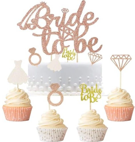 HCRXVV Bride To Be Cake Topper Hochzeit JGA Tortendeko Braut kuchen deko JGA Verlobung Deko Muffinförmchen Hochzeit Tortenstecker Polterabend Frauen für Engagement Brautparty Personalisiert