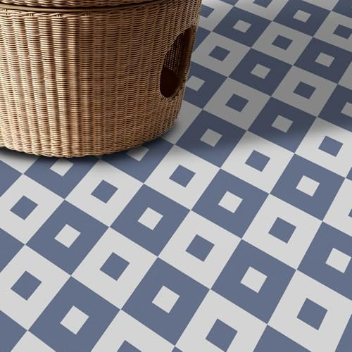 Alwayspon 10Pcs White and Blue Waterproof Non-slip Floor Tiles Decal for Kitchen Bathroom Living Room, Vinyl Flooring Self-adhesive Peel and Stick Vinyl Sticker