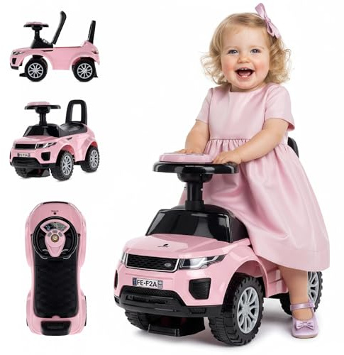 Barnbil från 1 år, bobby car, bil från 12 månader, baby car, baby walker med horn och motorljud (Ljusrosa)