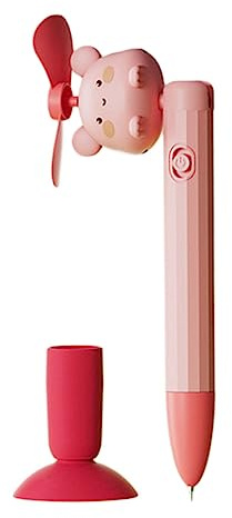 Lurrose Mini Desktop Fan Pen Pink Fluffy Suction Cup Ballpoint Pen for Boys and Girls
