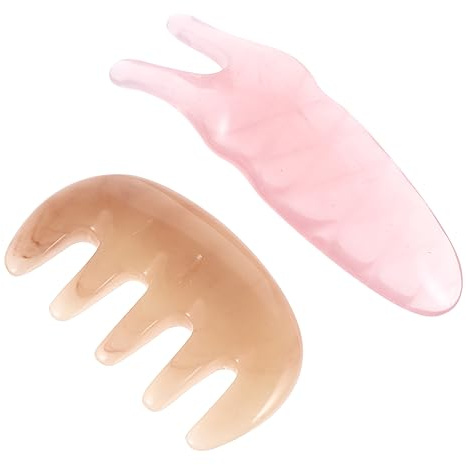 Gogogmee Peine Masajeador de Cabeza de Resina Rosa, Herramienta Guasha en Forma Masaje y Tonificación de Elasticidad Piel, Set de 2 Piezas
