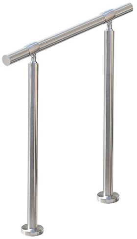 ZALNVEY 2 Stufen Treppengeländer, Handlauf für Innen- und Außenbereich, 4,2 cm OD Rund DIY 304 Edelstahl Übergangsveranda-Deck-Handlauf mit Installationsset für Senioren, Silber, 66 x 91,4 cm