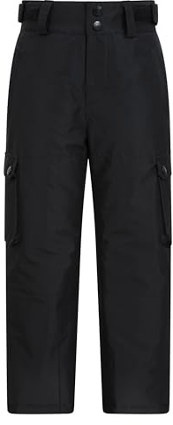 Mountain Warehouse Titan Kids Cargo Snow Pants - Waterproof Integrated Ankle Gaiter & Reinforced Knees, Boys & Girls Salopettes - Winter Skiing, Winter Sports, Walking Black Kids Size 5-6 Years