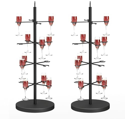 lesolar 2Pack Cocktail Tree Stand, 4 Tiers 16 Holders Champagne Display Stand for Wedding Party, Cocktail Tower Display Stand, Suitable for Cocktails, Champagne, Wine (Black)